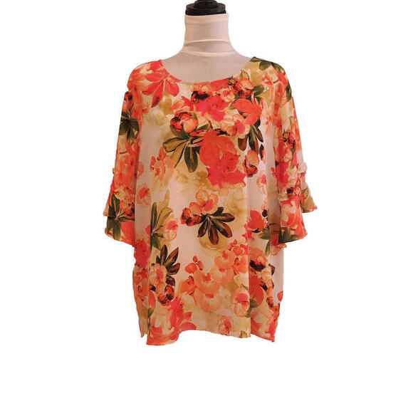 Cato Plus Size Floral Blouse Peach Short Sleeve Top Women 18/20w Summer NWT - Picture 1 of 9
